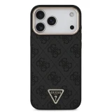 Guess PU Leather 4G Strass Triangle Logo Gold Frame MagSafe Zadní Kryt pro iPhone 18 Pro Max Black