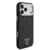 Guess PU Leather 4G Strass Triangle Logo Gold Frame MagSafe Zadní Kryt pro iPhone 18 Pro Max Black