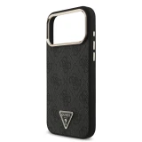 Guess PU Leather 4G Strass Triangle Logo Gold Frame MagSafe Zadní Kryt pro iPhone 18 Pro Max Black