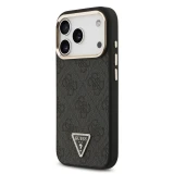 Guess PU Leather 4G Strass Triangle Logo Gold Frame MagSafe Zadní Kryt pro iPhone 18 Pro Black