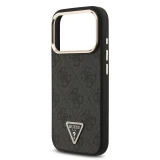 Guess PU Leather 4G Strass Triangle Logo Gold Frame MagSafe Zadní Kryt pro iPhone 18 Pro Black