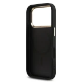 Guess PU Leather 4G Strass Triangle Logo Gold Frame MagSafe Zadní Kryt pro iPhone 18 Pro Black