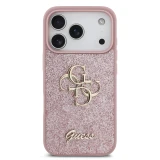 Guess PU Fixed Glitter 4G Metal Logo Zadní Kryt pro iPhone 18 Pro Pink