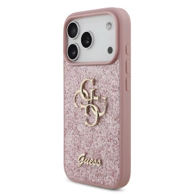 Zadní kryt Guess PU Fixed Glitter 4G Metal Logo pro Apple iPhone 18 Pro, růžová