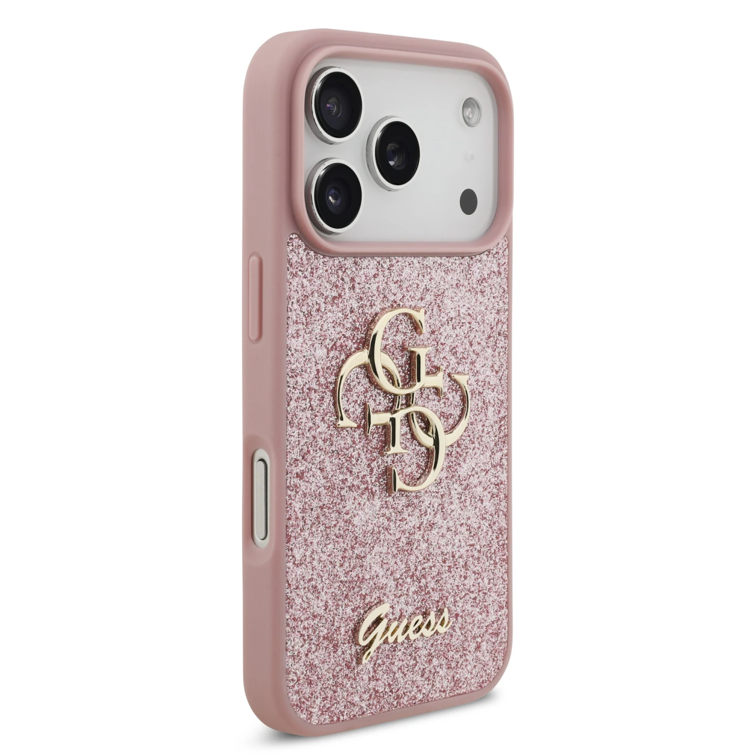 Guess PU Fixed Glitter 4G Metal Logo Zadní Kryt pro iPhone 18 Pro Pink