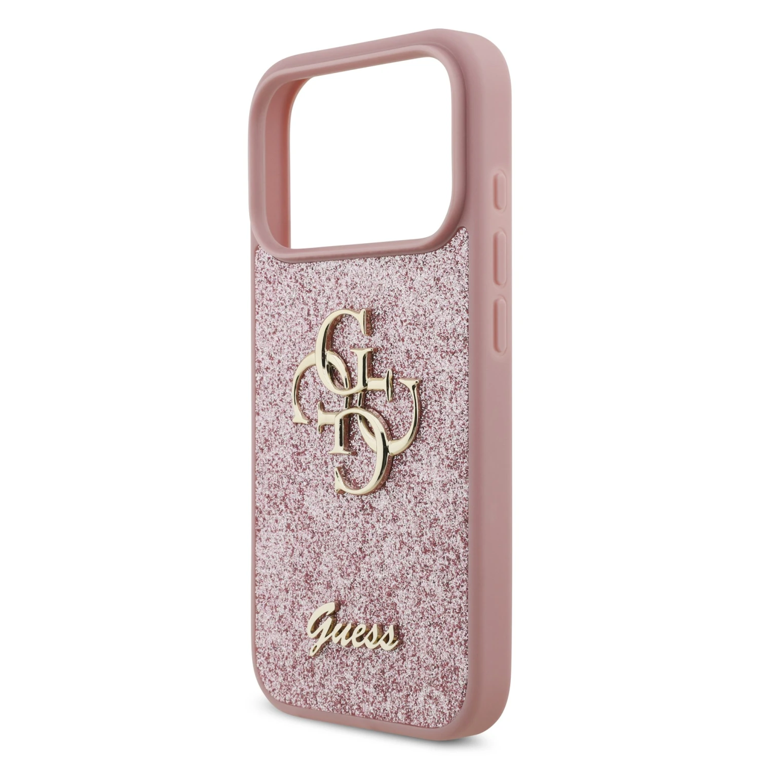Guess PU Fixed Glitter 4G Metal Logo Zadní Kryt pro iPhone 18 Pro Pink