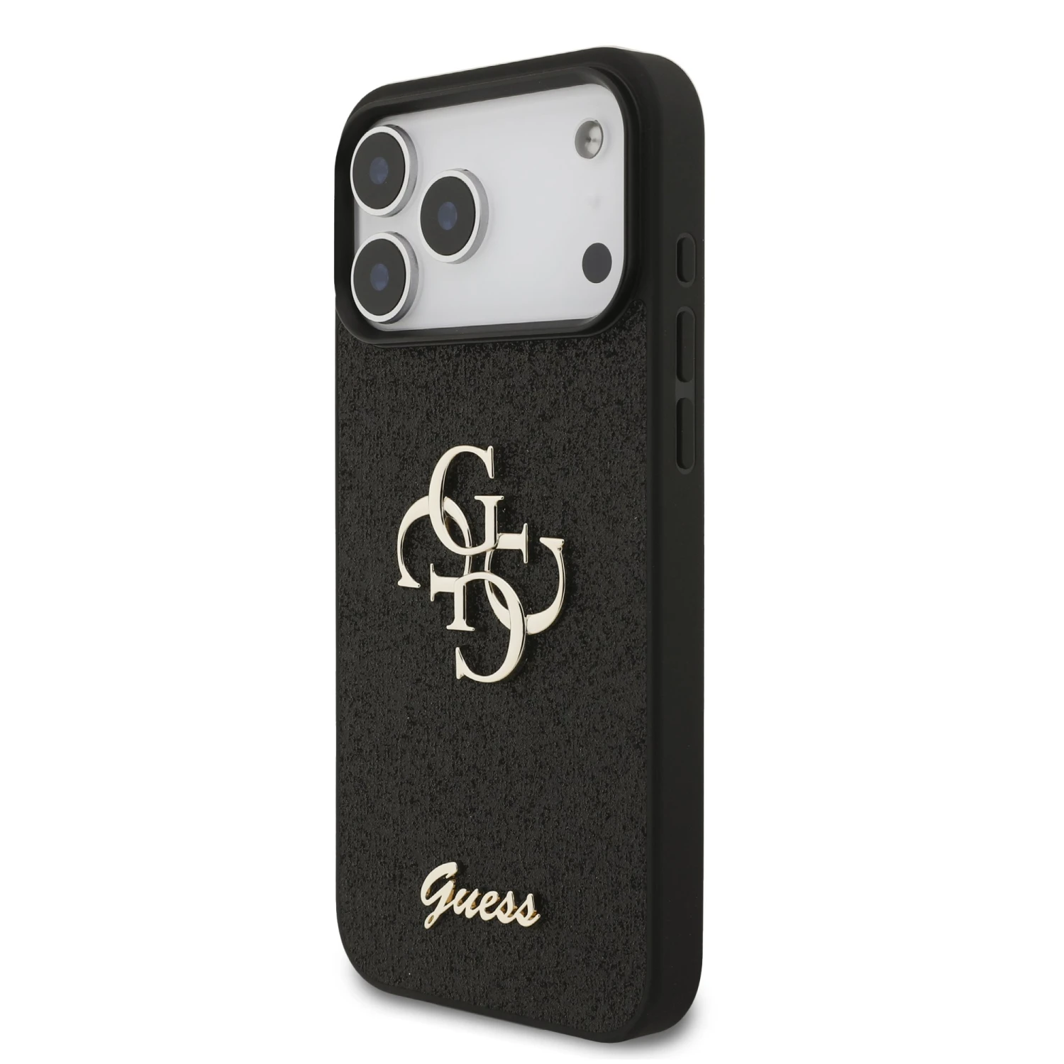 Guess PU Fixed Glitter 4G Metal Logo Zadní Kryt pro iPhone 18 Pro Max Black