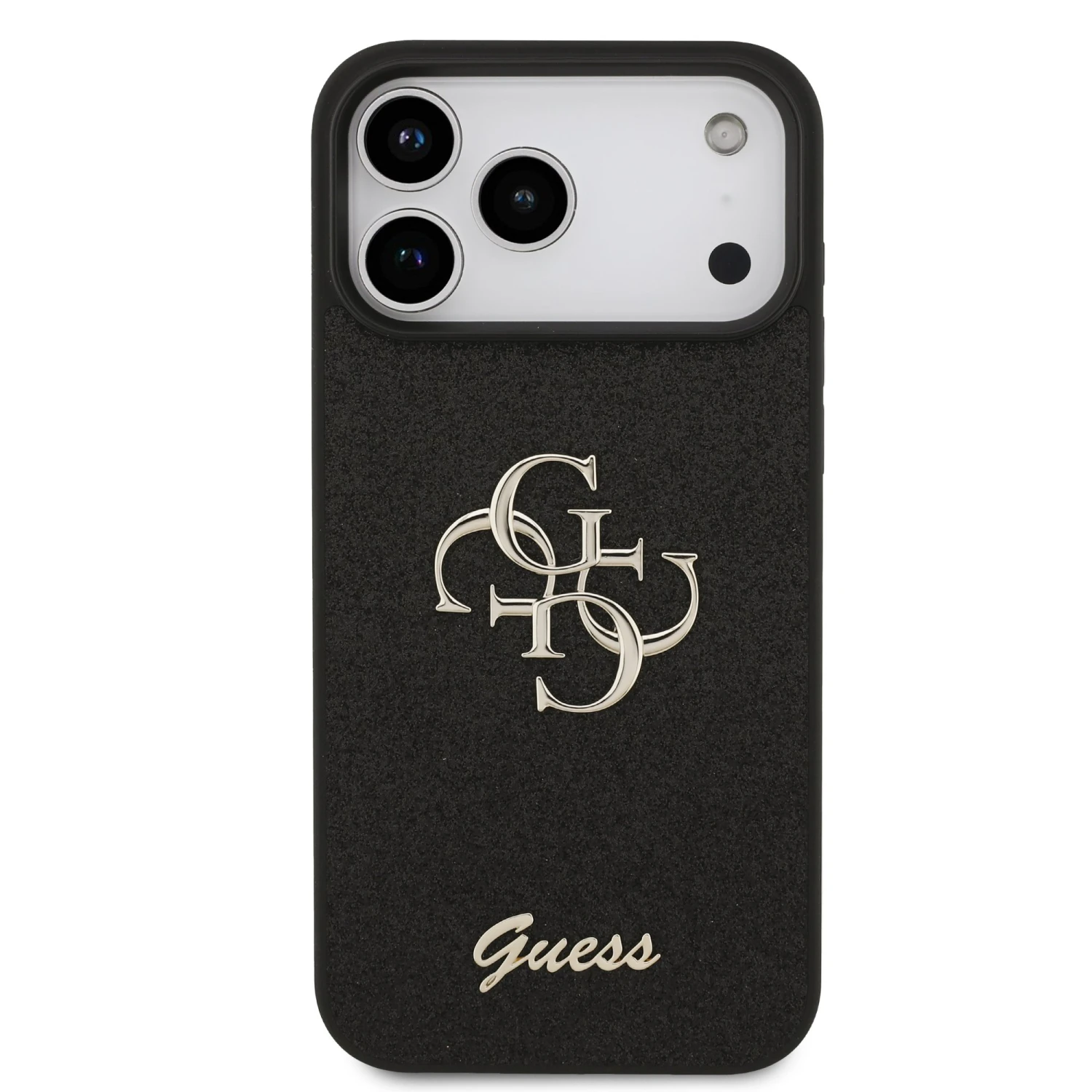 Guess PU Fixed Glitter 4G Metal Logo Zadní Kryt pro iPhone 18 Pro Max Black