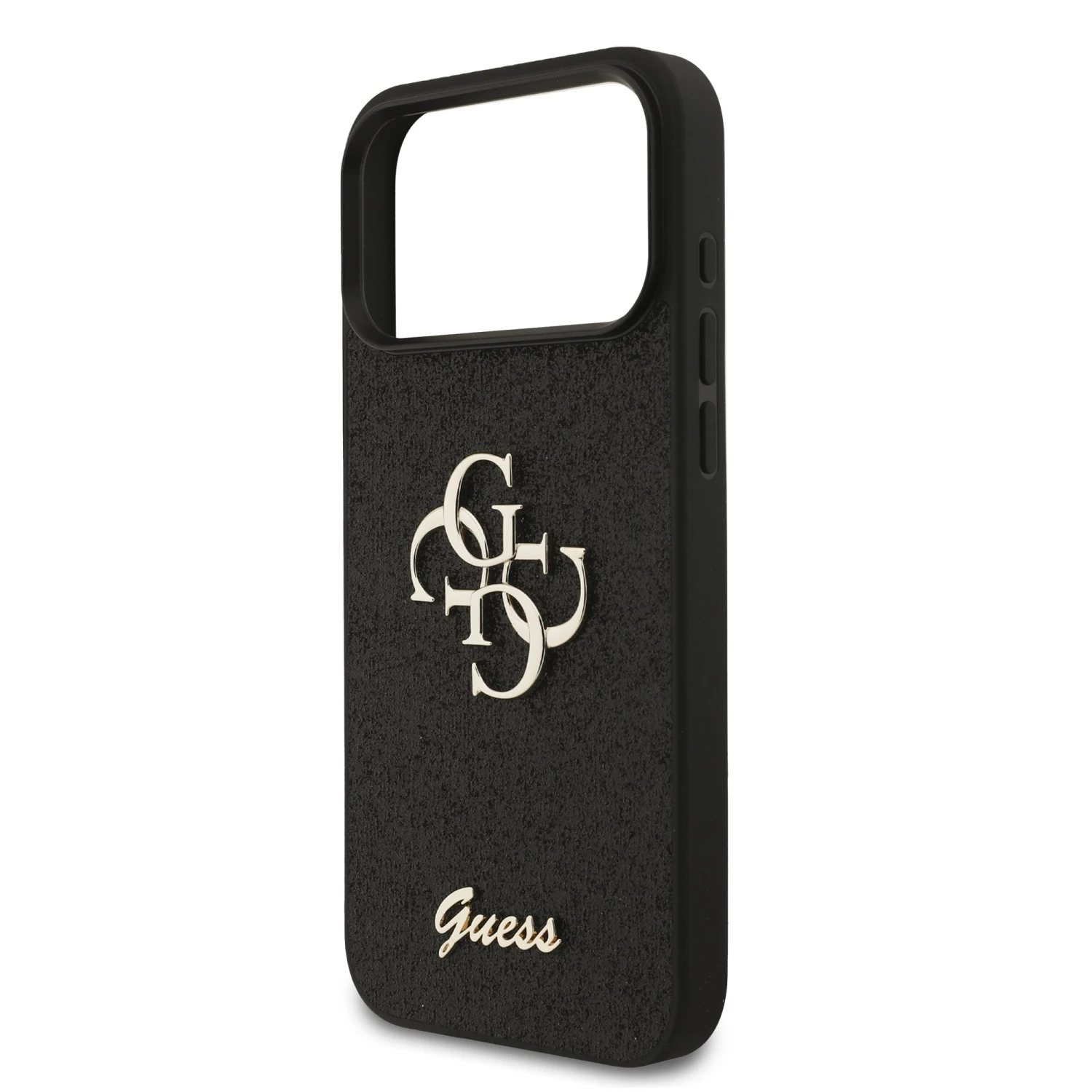 Guess PU Fixed Glitter 4G Metal Logo Zadní Kryt pro iPhone 18 Pro Max Black