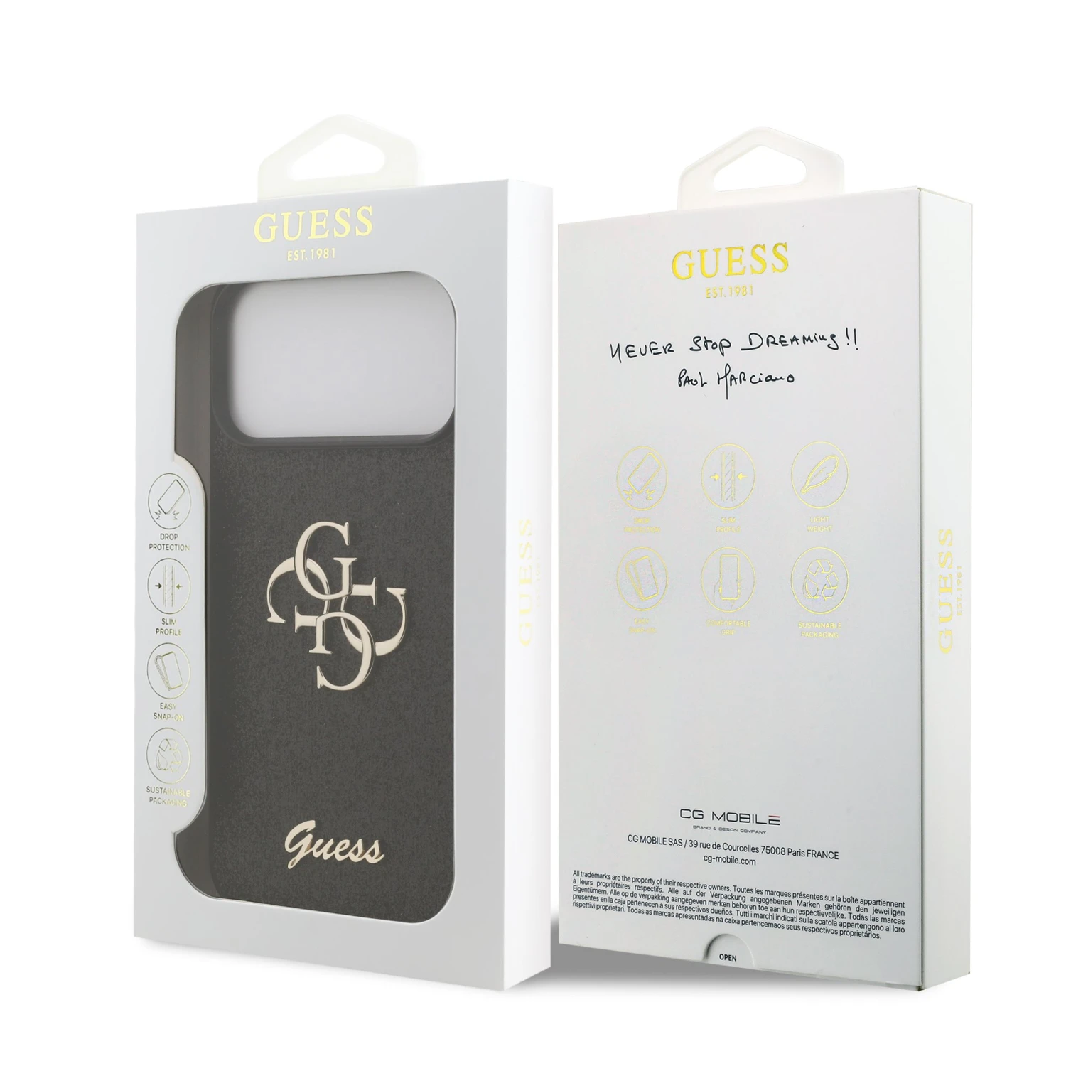 Guess PU Fixed Glitter 4G Metal Logo Zadní Kryt pro iPhone 18 Pro Max Black