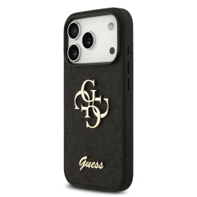 Zadní kryt Guess PU Fixed Glitter 4G Metal Logo pro Apple iPhone 18 Pro, černá