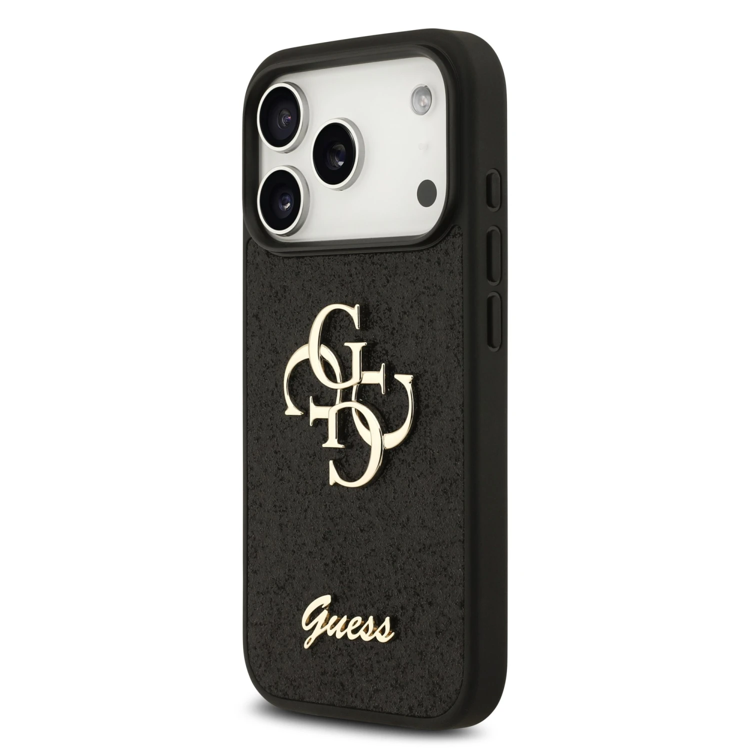 Guess PU Fixed Glitter 4G Metal Logo Zadní Kryt pro iPhone 18 Pro Black