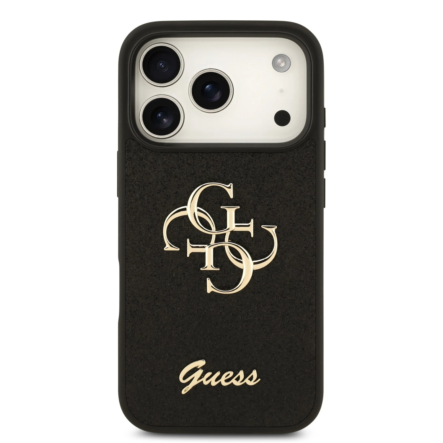 Guess PU Fixed Glitter 4G Metal Logo Zadní Kryt pro iPhone 18 Pro Black