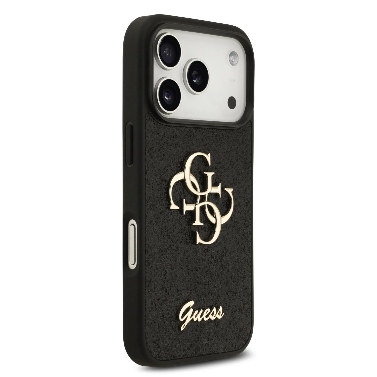 Guess PU Fixed Glitter 4G Metal Logo Zadní Kryt pro iPhone 18 Pro Black