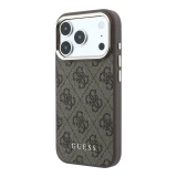 Guess PU Leather 4G Gold Frame MagSafe Zadní Kryt pro iPhone 18 Pro Max Brown