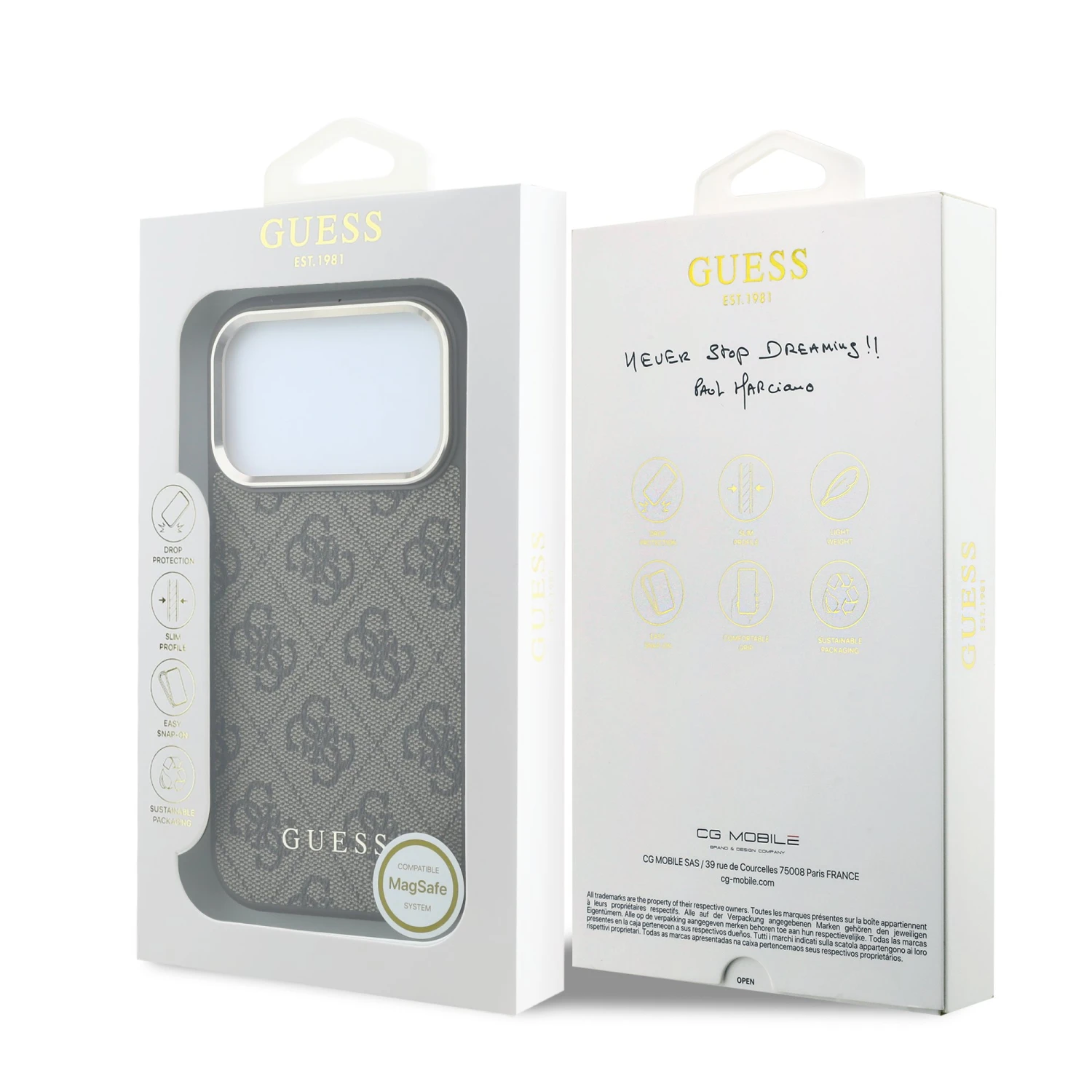 Guess PU Leather 4G Gold Frame MagSafe Zadní Kryt pro iPhone 18 Pro Max Brown