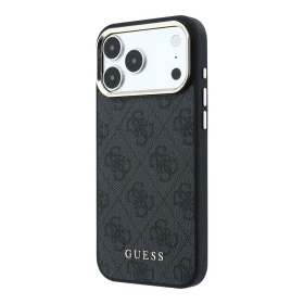 Zadní kryt Guess PU Leather 4G Gold Frame MagSafe pro Apple iPhone 18 Pro Max, černá