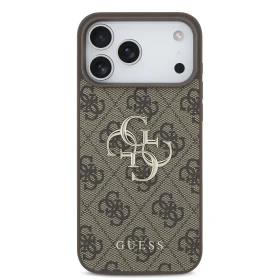 Zadní kryt Guess PU 4G Metal Logo pro Apple iPhone 18 Pro, hnědá