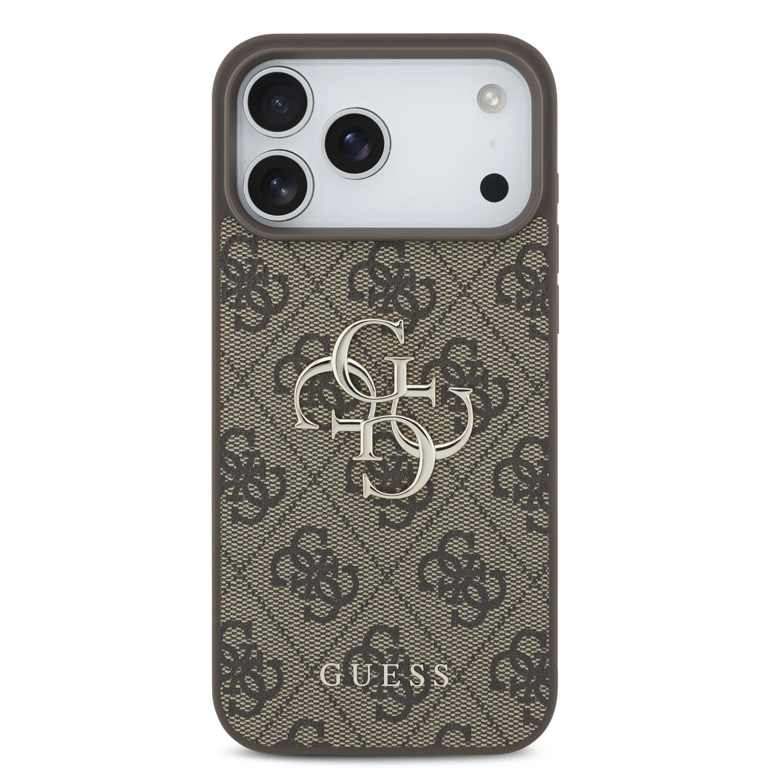 Guess PU 4G Metal Logo Zadní Kryt pro iPhone 18 Pro Brown