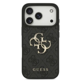 Zadní kryt Guess PU 4G Metal Logo pro Apple iPhone 18 Pro, šedá