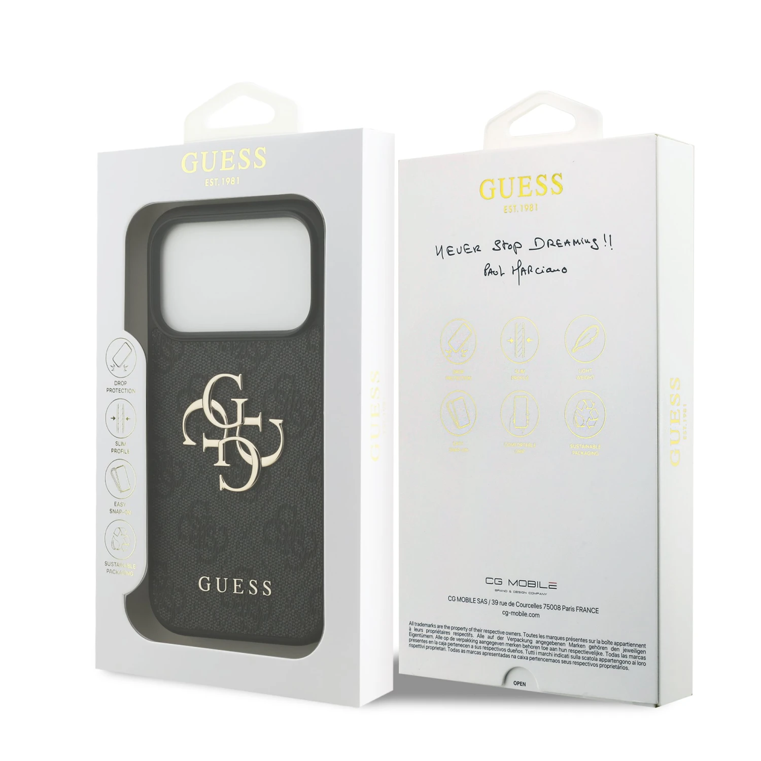 Guess PU 4G Metal Logo Zadní Kryt pro iPhone 18 Pro Grey