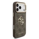Guess PU Leather 4G Metal Logo Gold Frame Zadní Kryt pro iPhone 18 Pro Max Brown
