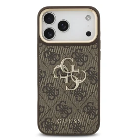 Zadní kryt Guess PU Leather 4G Metal Logo Gold Frame pro Apple iPhone 18 Pro Max, hnědá