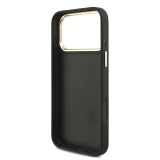 Guess PU Leather 4G Metal Logo Gold Frame Zadní Kryt pro iPhone 18 Pro Max Black