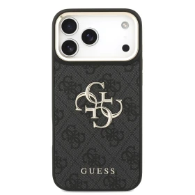 Zadní kryt Guess PU Leather 4G Metal Logo Gold Frame pro Apple iPhone 18 Pro Max, černá