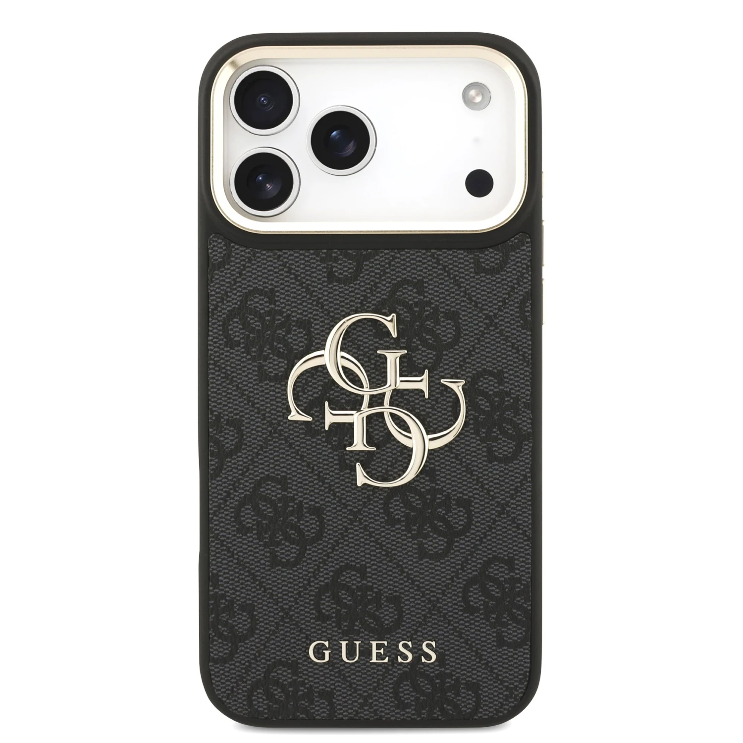 Guess PU Leather 4G Metal Logo Gold Frame Zadní Kryt pro iPhone 18 Pro Max Black