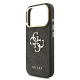 Guess PU Leather 4G Metal Logo Gold Frame Zadní Kryt pro iPhone 18 Pro Black