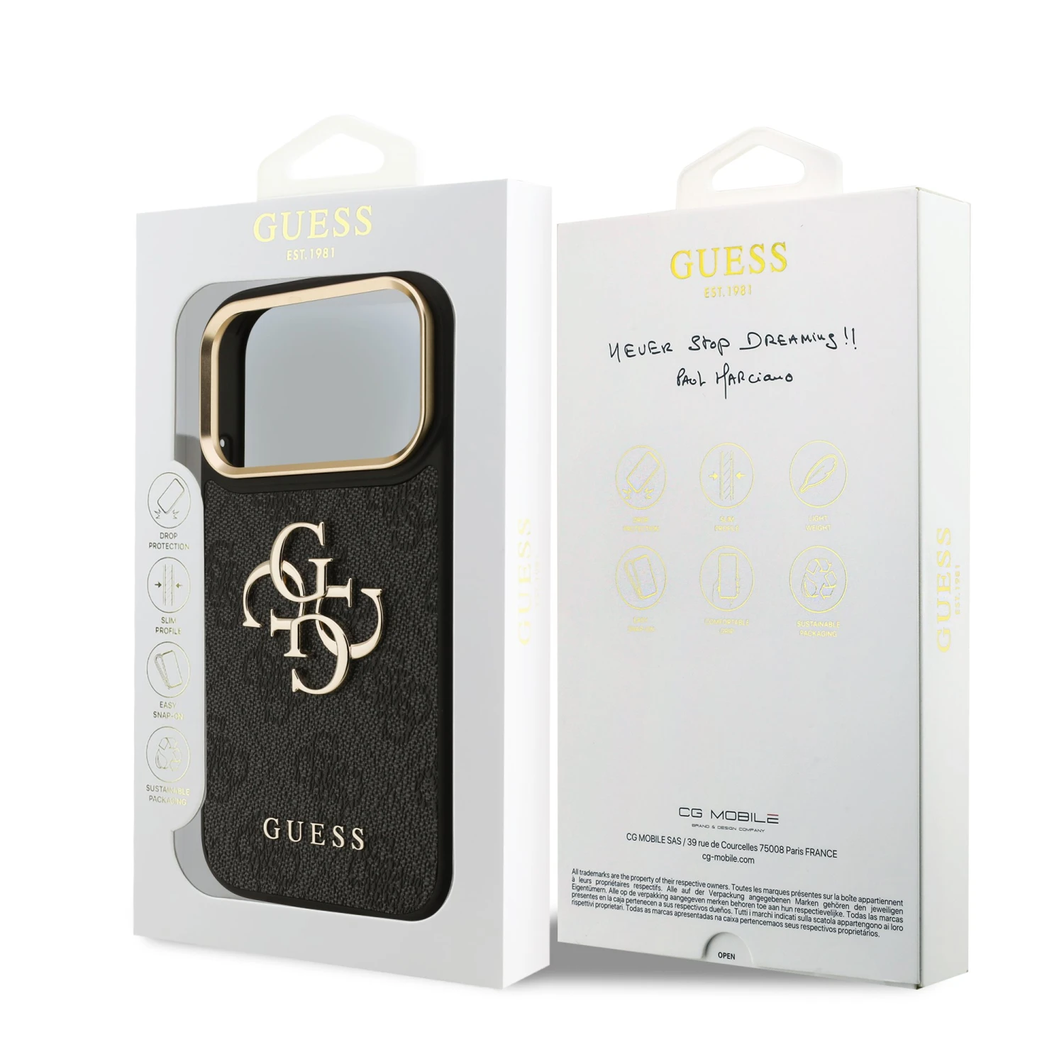 Guess PU Leather 4G Metal Logo Gold Frame Zadní Kryt pro iPhone 18 Pro Black