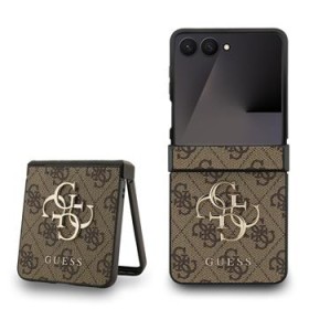 Zadní kryt Guess PU 4G Metal Logo pro Samsung Galaxy Z Flip8, hnědá