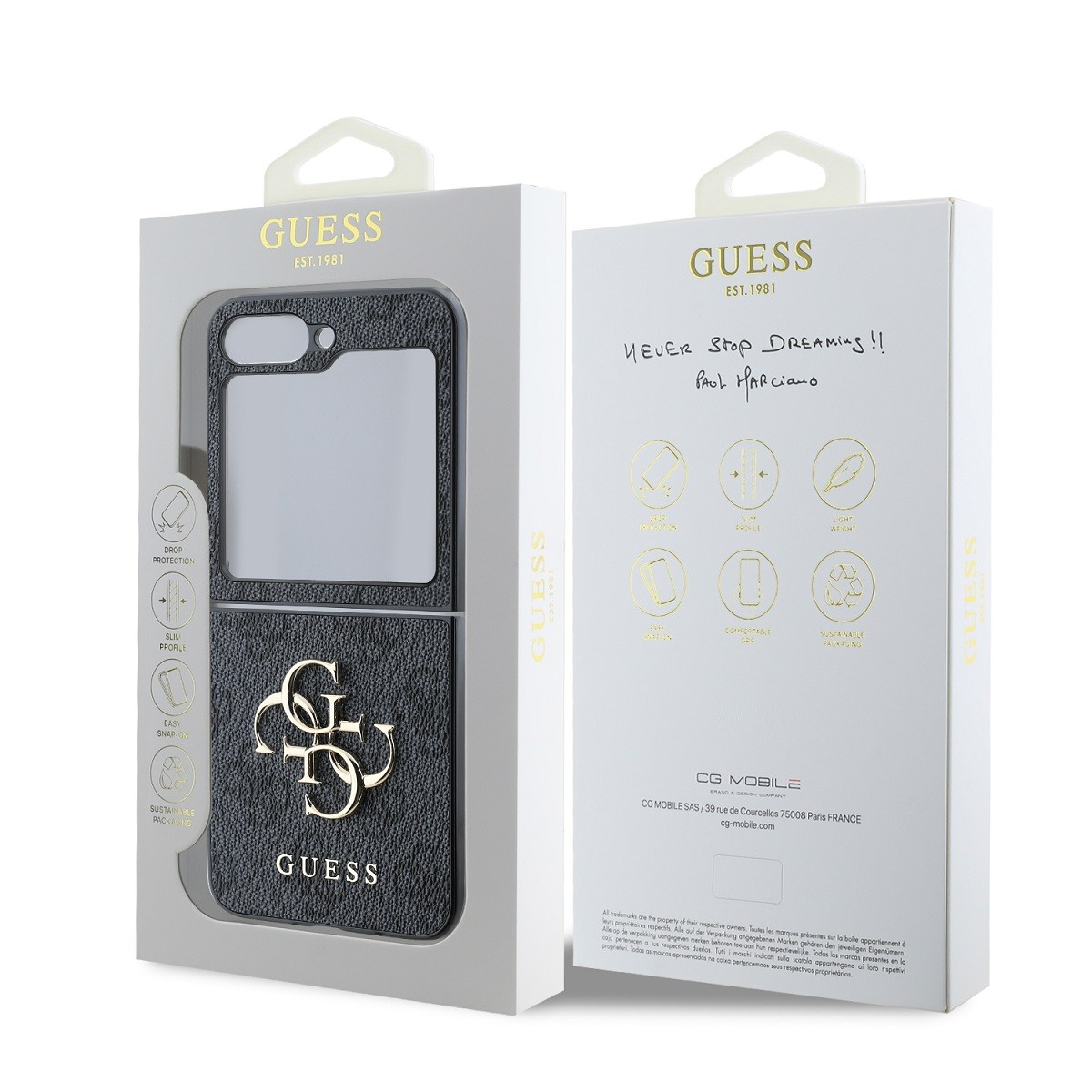 Zadní kryt Guess PU 4G Metal Logo pro Samsung Galaxy Z Flip8, šedá