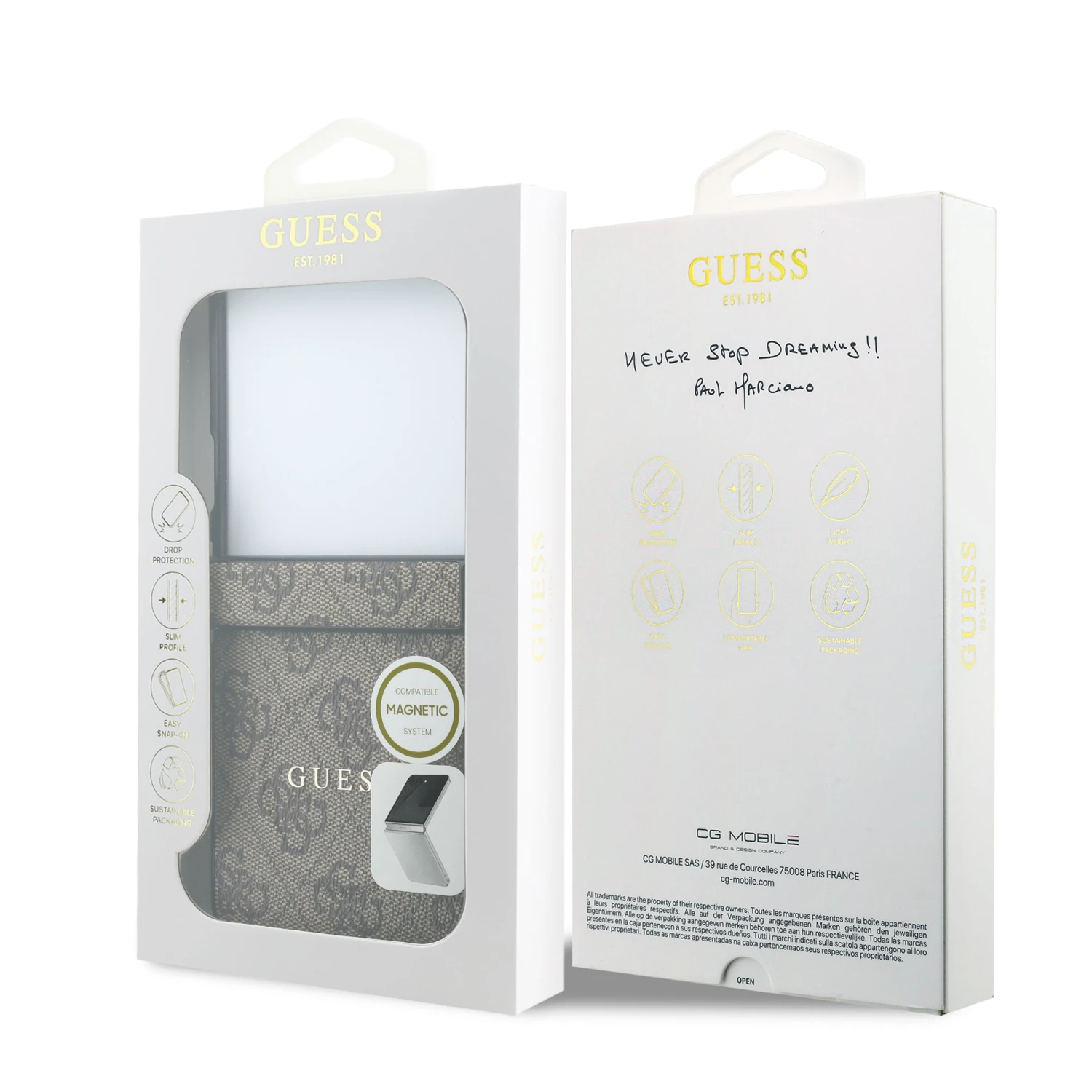 Guess PU Leather 4G Magnetic Zadní Kryt pro Samsung Galaxy Z Flip 8 Brown