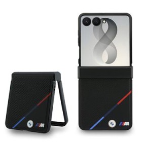 Zadní kryt BMW M PU Perforated Tricolor Stripe Magnetic pro Samsung Galaxy Z Flip8, černá