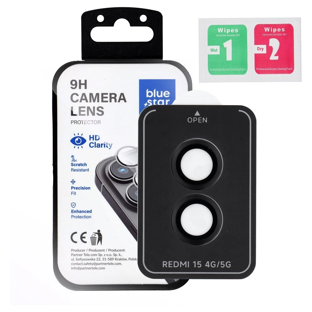Ochranné sklo Blue Star Easy Install Tempered Glass Camera Lens Protector pro Xiaomi Redmi 15 4G / 15 5G, černá