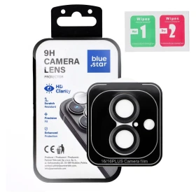 Ochranné sklo Blue Star Easy Install Tempered Glass Camera Lens Protector pro Apple iPhone 16 / 16 Plus, černá