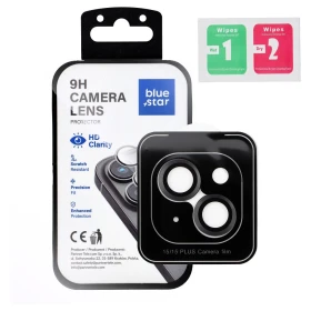 Ochranné sklo Blue Star Easy Install Tempered Glass Camera Lens Protector pro Apple iPhone 15 / 15 Plus, černá