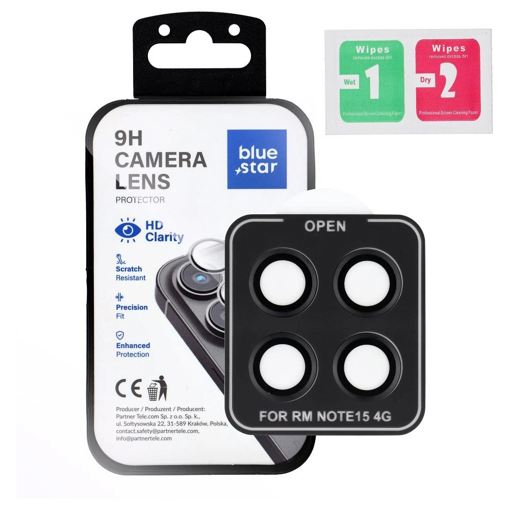 Ochranné sklo Blue Star Easy Install Tempered Glass Camera Lens Protector pro Xiaomi Redmi Note 15 4G, černá