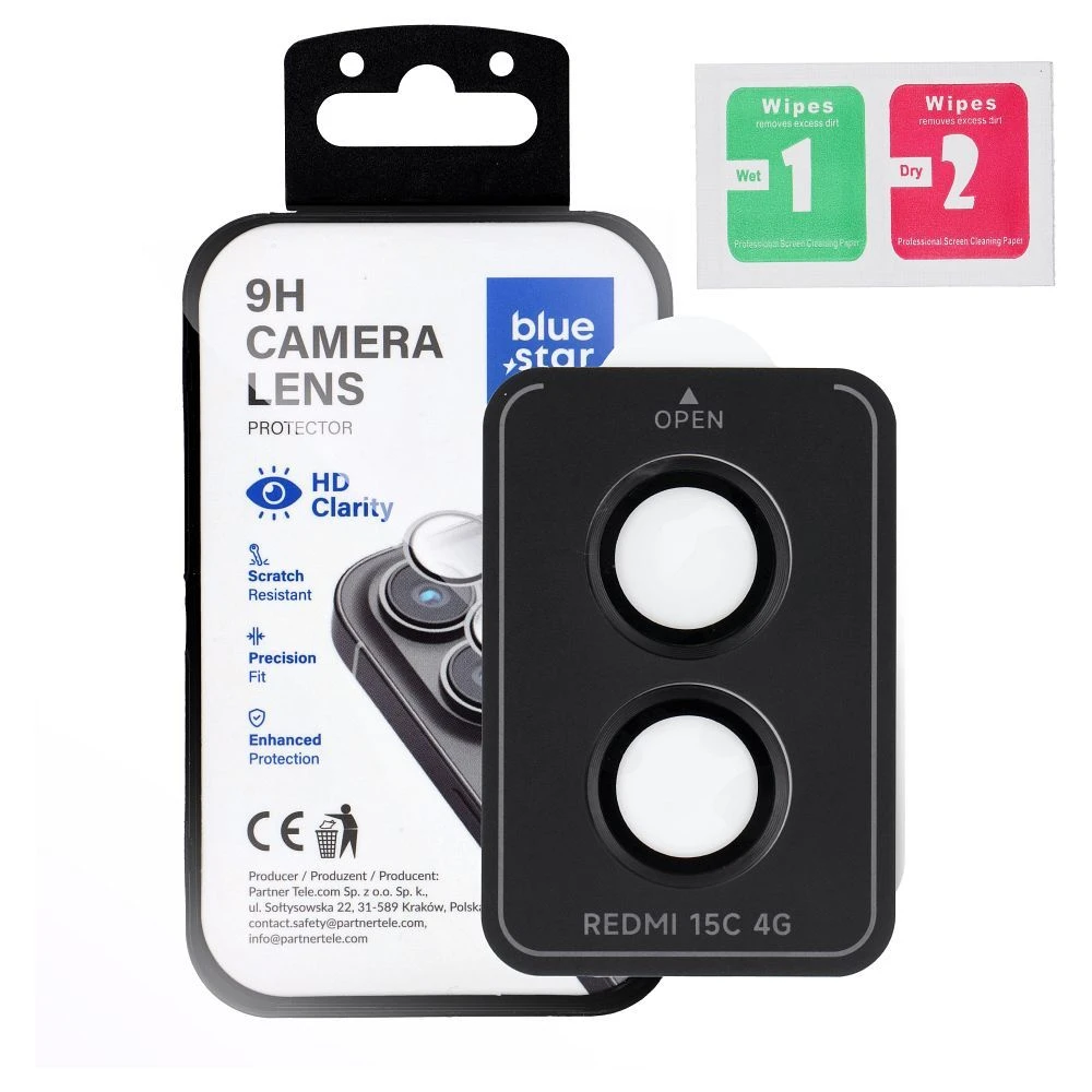 Ochranné sklo Blue Star Easy Install Tempered Glass Camera Lens Protector pro Xiaomi Redmi 15C, černá