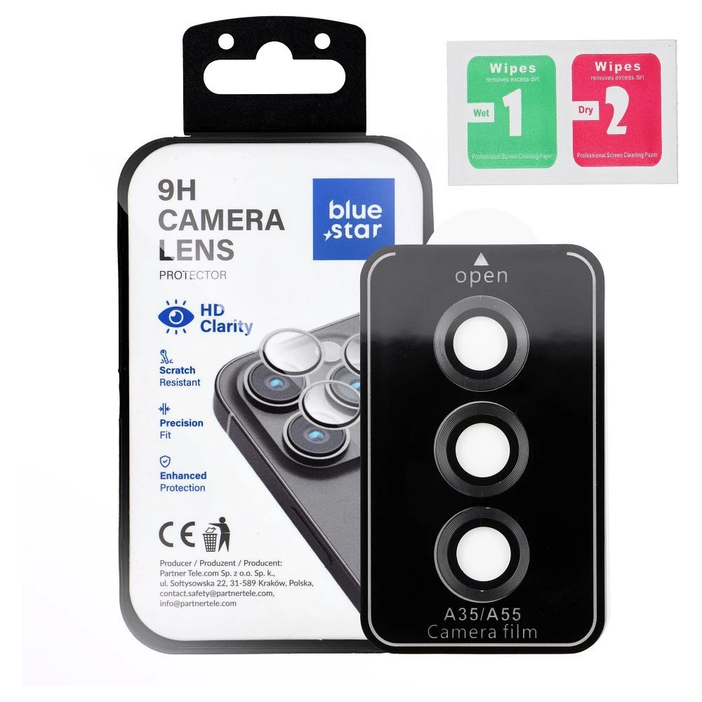 Tempered Glass Camera Lens Protector for Samsung A55 Blue Star Easy Install black