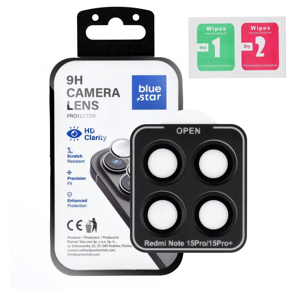 Ochranné sklo Blue Star Easy Install Tempered Glass Camera Lens Protector pro Xiaomi Redmi Note 15 Pro+ 5G, černá