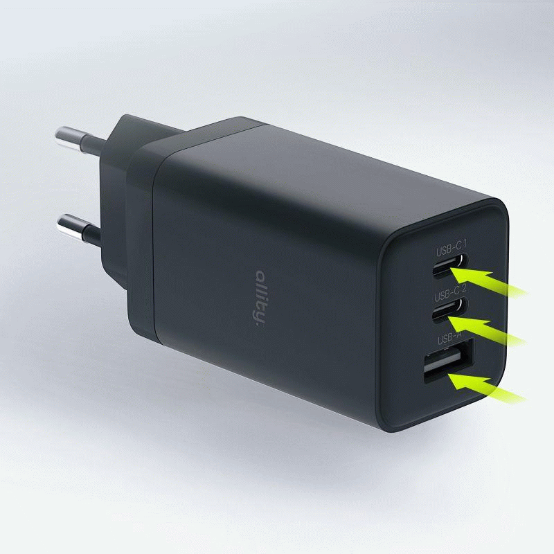 Nabíječka do sítě Allity ATC-01-65WACC 65W, 1xUSB, 2xUSB-C, černá