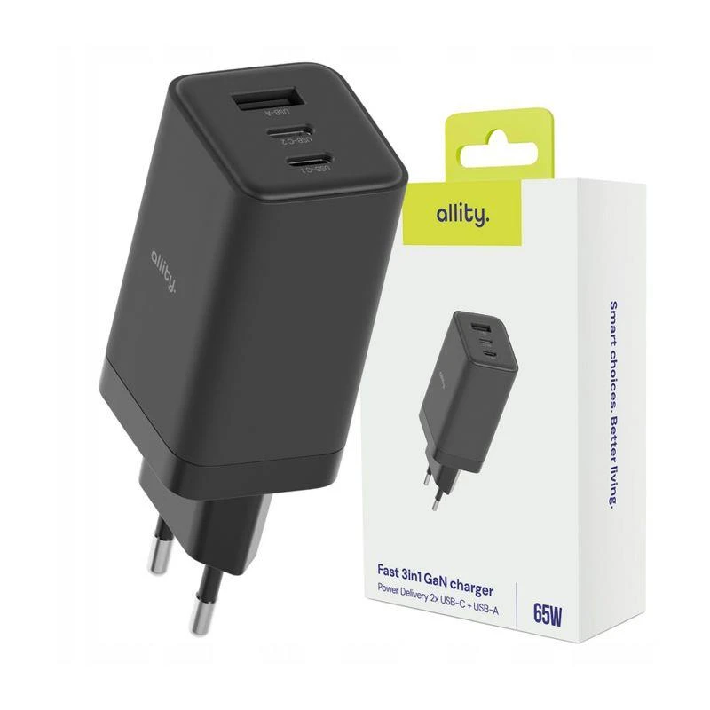 Nabíječka do sítě Allity ATC-01-65WACC 65W, 1xUSB, 2xUSB-C, černá