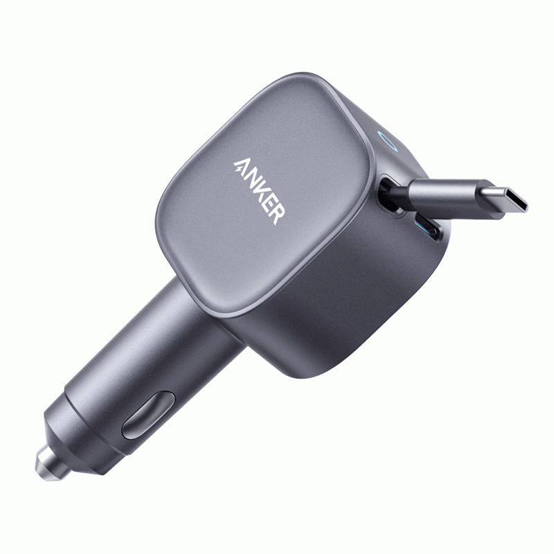 Nabíječka do auta Anker Nano 75W s navíjecím kabelem USB-C, šedá