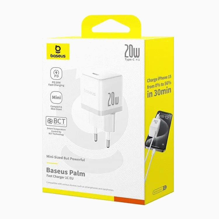 Nabíječka do sítě Baseus Palm 20W, 1xUSB-C, bílá