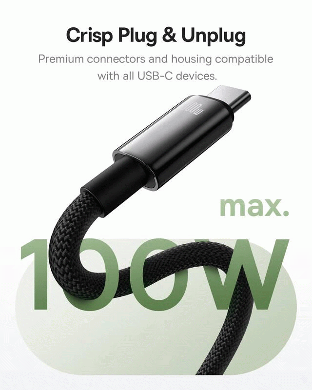 Magnetický kabel Baseus Tungsten USB/USB-C 1m 100W, černá