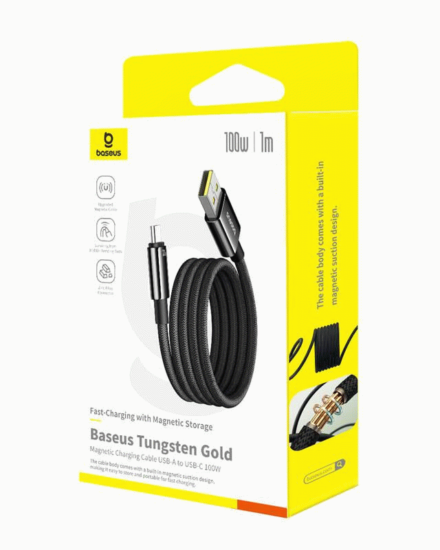 Magnetický kabel Baseus Tungsten USB/USB-C 1m 100W, černá