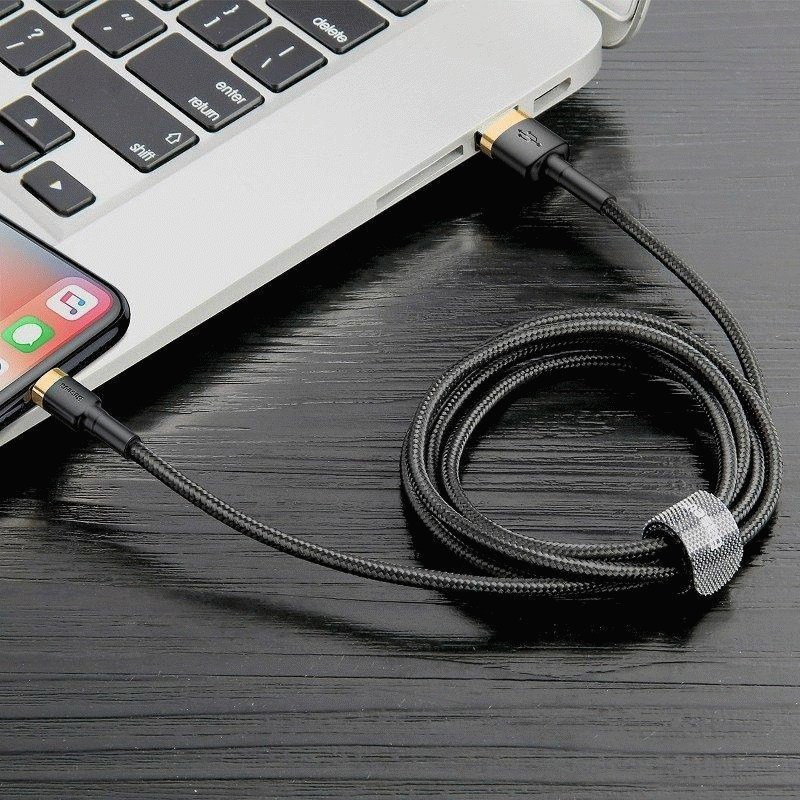 Datový kabel Baseus Cafule USB/Lightning 3m 2A, černo-zlatá